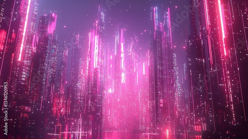 Futuristic Cityscape with Glowing Neon Lights and Skyscrapers