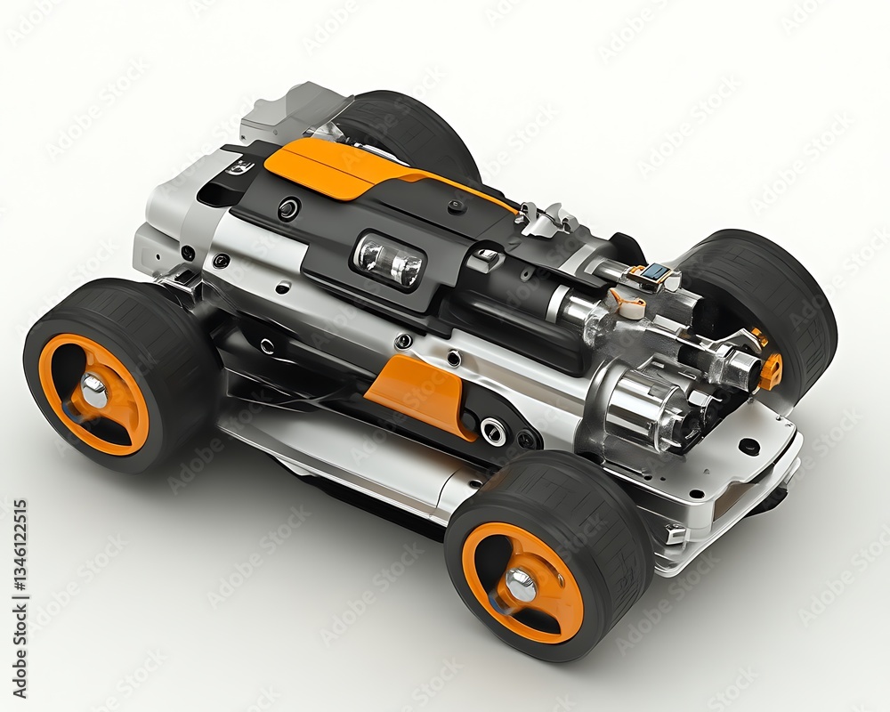 Fototapeta premium RC Car Engine for Exploded View, White Background.