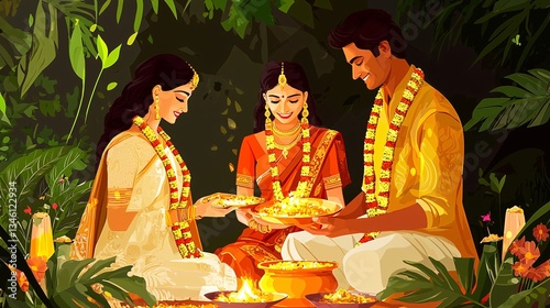Family Celebration with Traditional Indian Ceremony in Nature