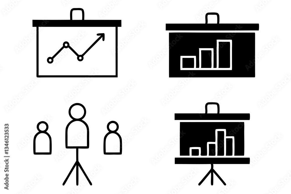 set of creative Business Presentation Board icon silhouette vector illustration isolated on white background set of creative Business Presentation Board icon silhouette vector illustration isolated on white background
