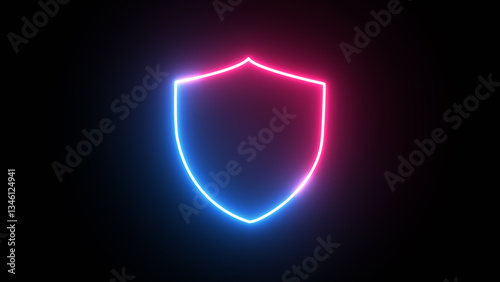 Glowing neon shield icon of cyber security digital data with digital data network protection and big data analysis future background concept