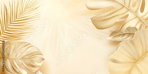 Digital Illustration of Tropical Leaves in beige Tones