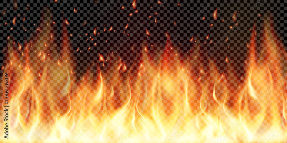 Flame with ember particles and fume on transparent background Flame with ember particles and fume on transparent background