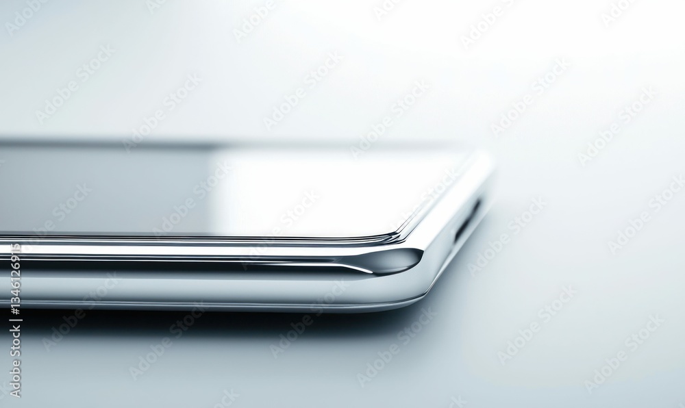 Close-up of a modern silver smartphone highlighting its sleek design and polished metallic edge. Close-up of a modern silver smartphone highlighting its sleek design and polished metallic edge.