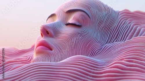 Abstract Female Portrait with Flowing Lines and Soft Colors