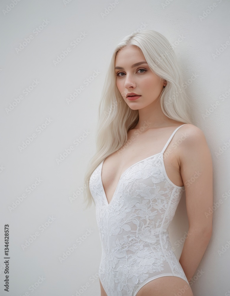 A woman in a white lace top poses for the camera A woman in a white lace top poses for the camera