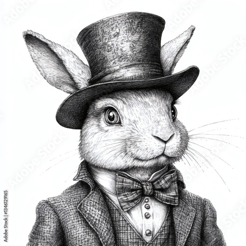 A rabbit wearing a top hat and bow tie
