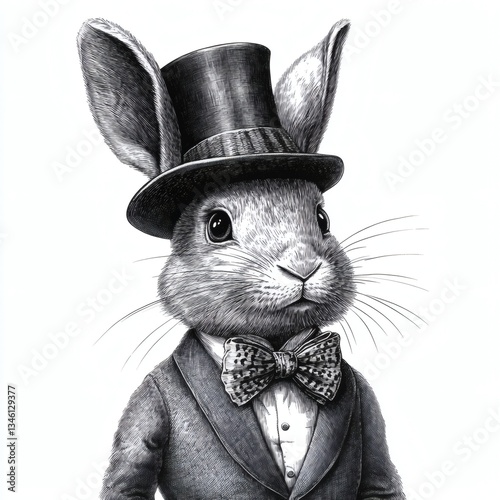 A rabbit wearing a top hat and bow tie