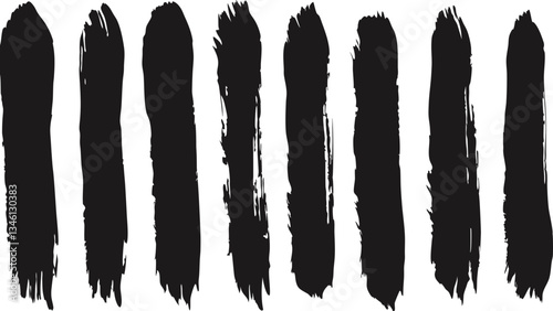  Set of rough black brush strokes with grunge texture isolated on white background