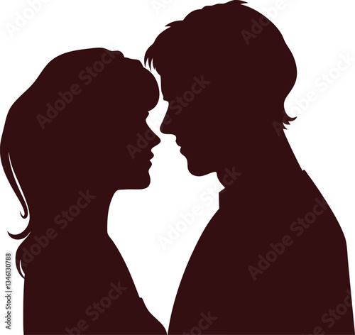 Silhouette of a romantic couple facing each other in an intimate pose