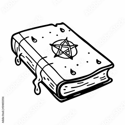 Mystical Grimoire  with Pentagram and Unique Vintage Design Elements