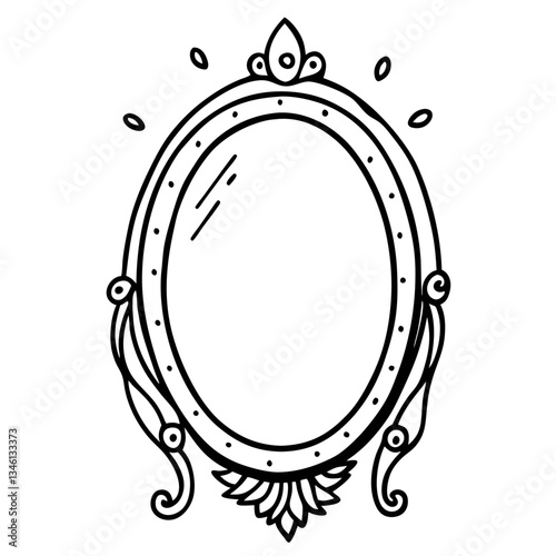 Ornate Oval Mirror  Illustration with Decorative Frame Design