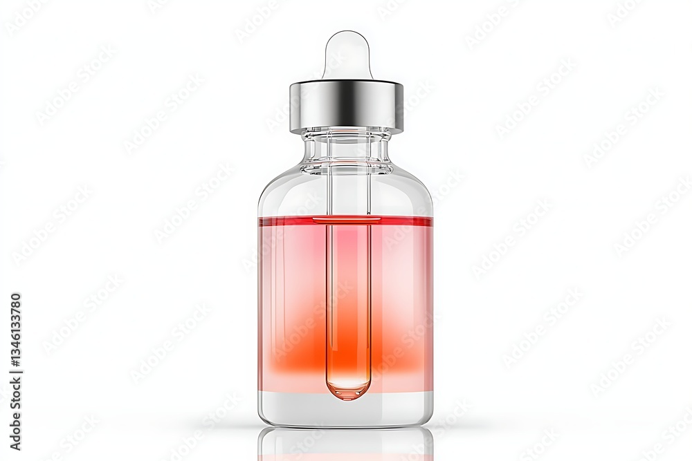 Red serum bottle for dropper, studio shot. Red serum bottle for dropper, studio shot.
