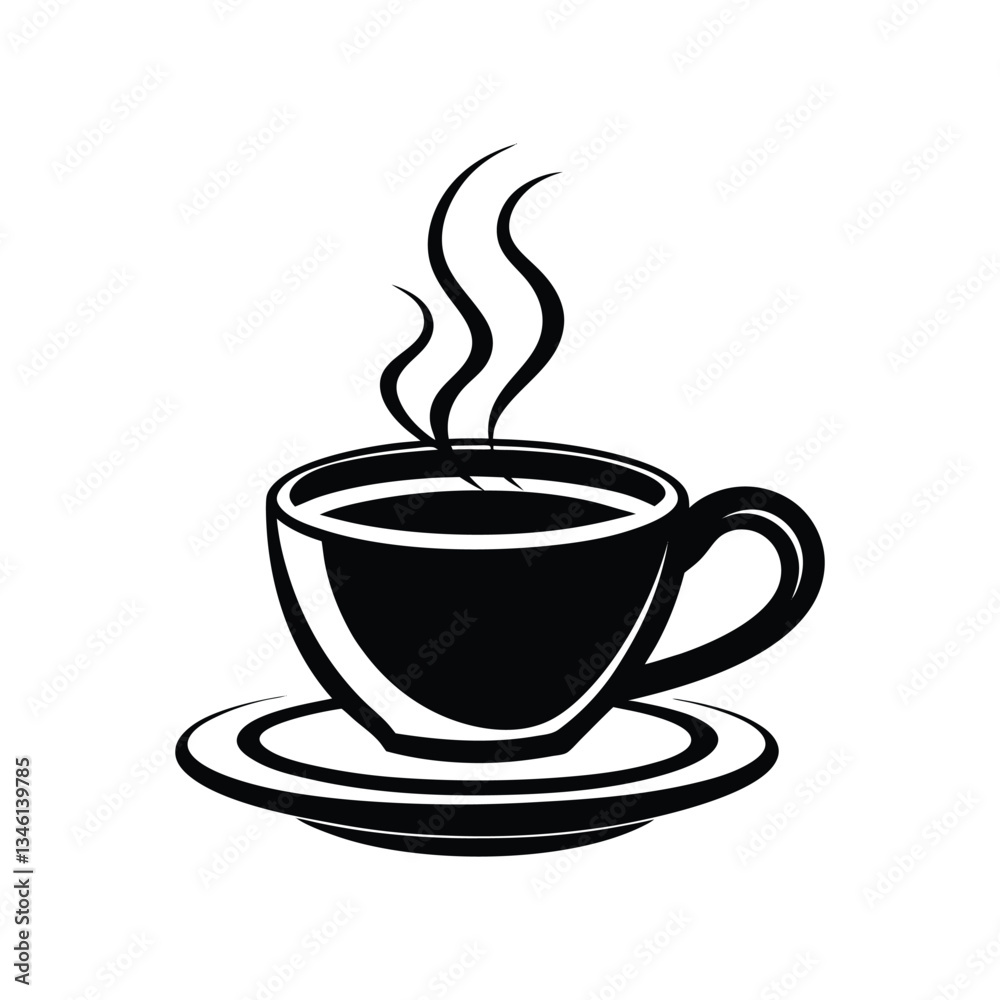 Obraz premium A black and white vector art illustration of a teacup with a tea bag string hanging from the rim.eps