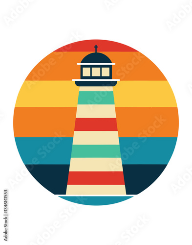 lighthouse vector illustration retro striped vintage