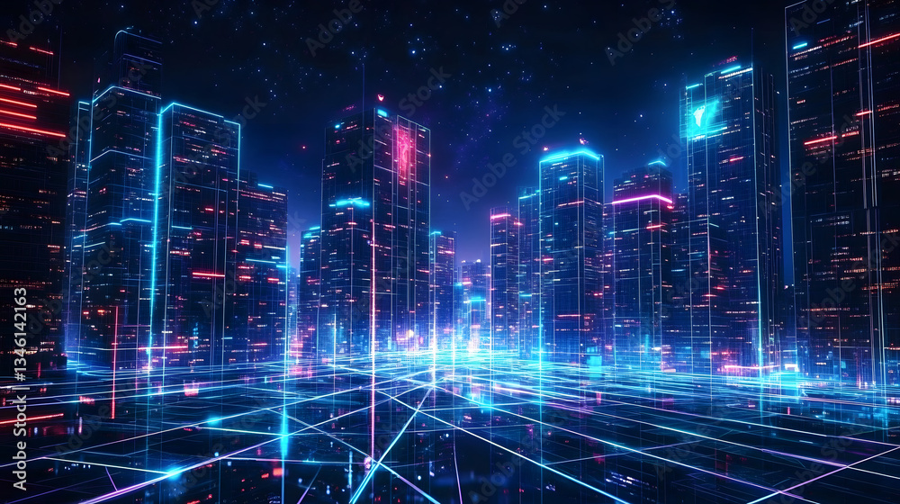 An abstract digital city design showcasing a cityscape with space and neon light effects, embodying modern high-tech, science, and futuristic technology concepts, perfect for a banner background An abstract digital city design showcasing a cityscape with space and neon light effects, embodying modern high-tech, science, and futuristic technology concepts, perfect for a banner background