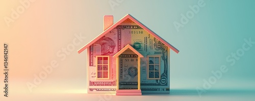 Financial growth house made of money modern studio conceptual art minimalist style