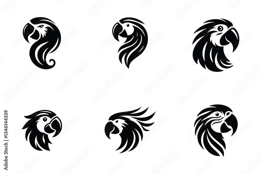 Obraz premium Set of parrot head silhouette vector illustration 
