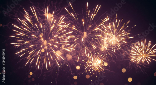 Spectacular Golden Fireworks Display at Night Festive Celebration