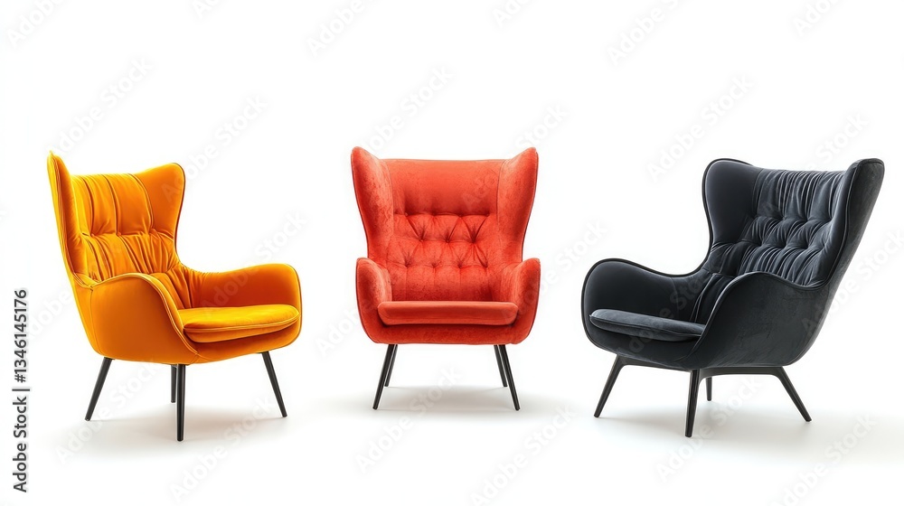 Collage with different comfortable armchairs on white background