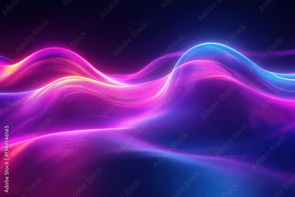 Fototapeta premium Abstract Futuristic Background with Neon Waves and Bokeh Lights for Data Transfer Concept