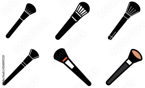 Flat Icon Set of Various Makeup Brushes