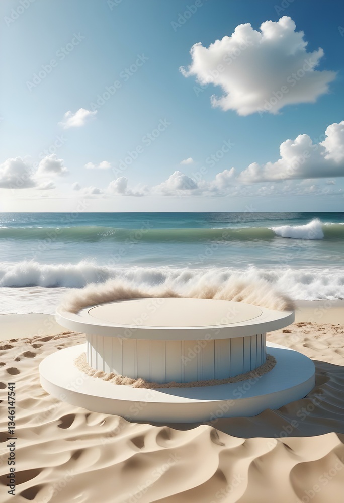 Fashion Runway with Tropical Beach and Ocean View in the Background. Podium Fashion Runway with Tropical Beach and Ocean View in the Background. Podium