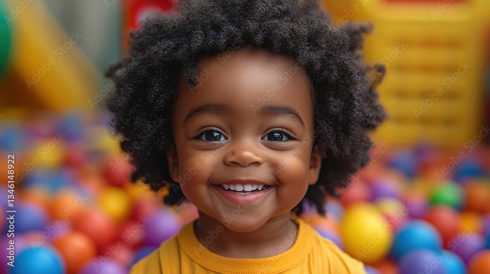 Smiling child in colorful ball pit, happy, cheerful expression, close up portrait Smiling child in colorful ball pit, happy, cheerful expression, close up portrait