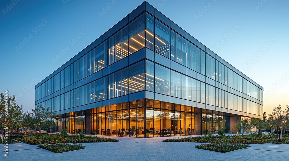 Obraz premium A modern glass building has a contemporary architectural design