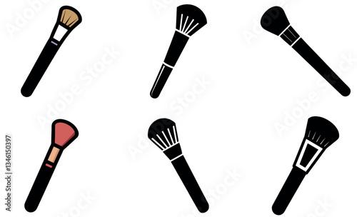 Flat Icon Set of Various Makeup Brushes