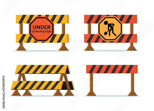 Traffic Safety Barriers with Caution Stripes Vector