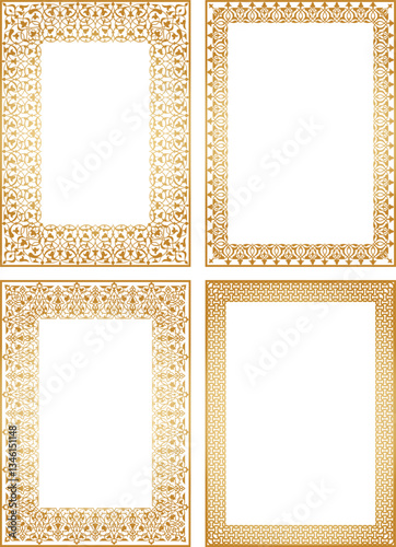 Arabic oriental frames. Vector borders bundle. Templates for design, invitation, event, wedding. Arabian golden pattern