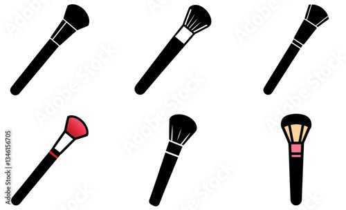 Flat Icon Set of Various Makeup Brushes