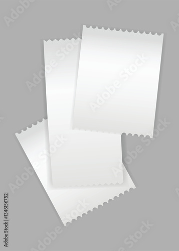 Blank payment check or receipts with shadow. St of financial paper, purchase invoice. Buying, bill or calculate pay. Receipt the seller form