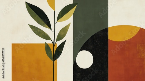 Abstract Plant with Geometric Shapes, Modern Art, and Botanical Print.