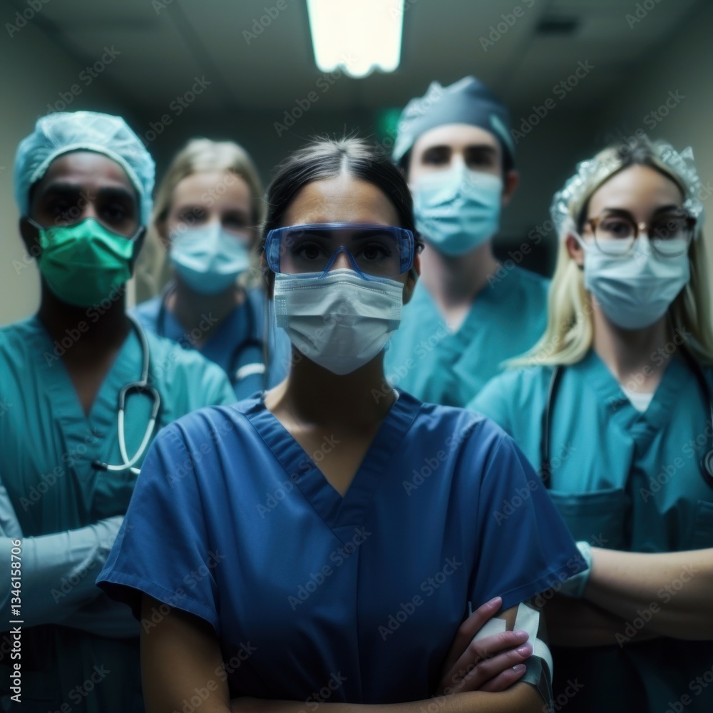 Medical Team in Masks and Scrubs Medical Team in Masks and Scrubs