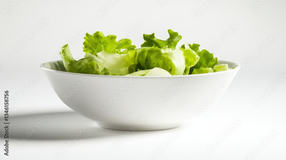 Fresh green lettuce in a white bowl, showcasing vibrant colors against a minimalist background Fresh green lettuce in a white bowl, showcasing vibrant colors against a minimalist background