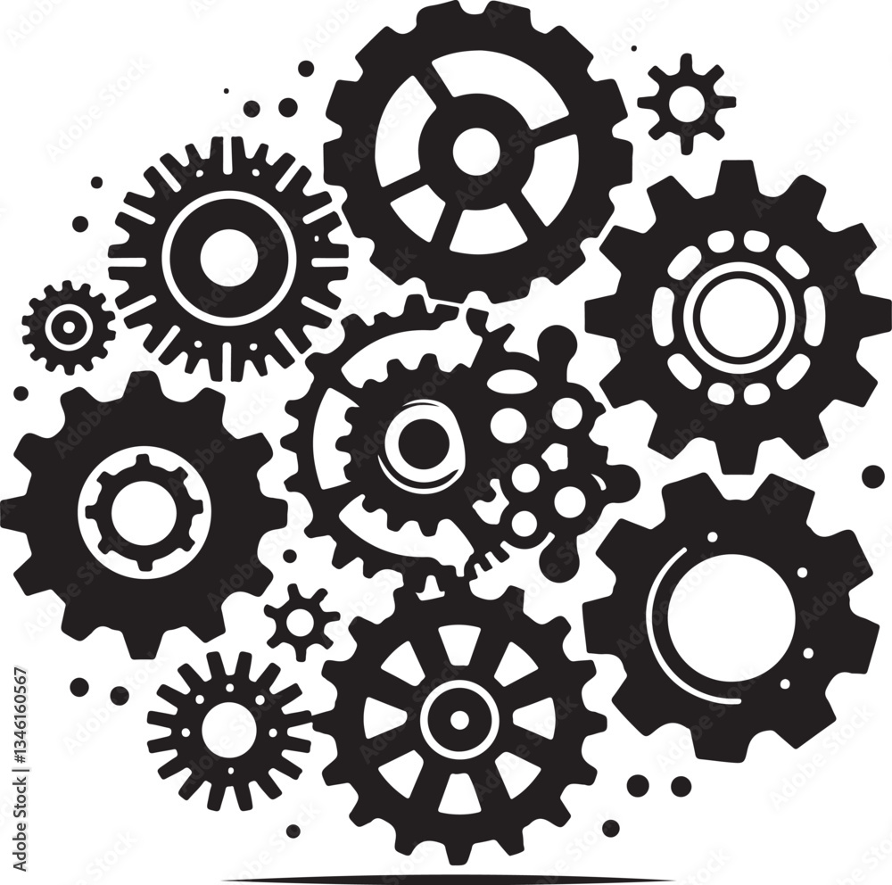 Mechanical Gear Silhouette Vector Set Mechanical Gear Silhouette Vector Set