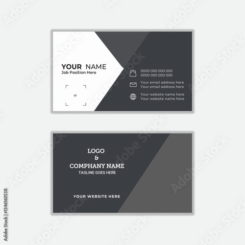 Minimalist landscape orientation Vector simple Double-sided dark Corporate business card design template.
