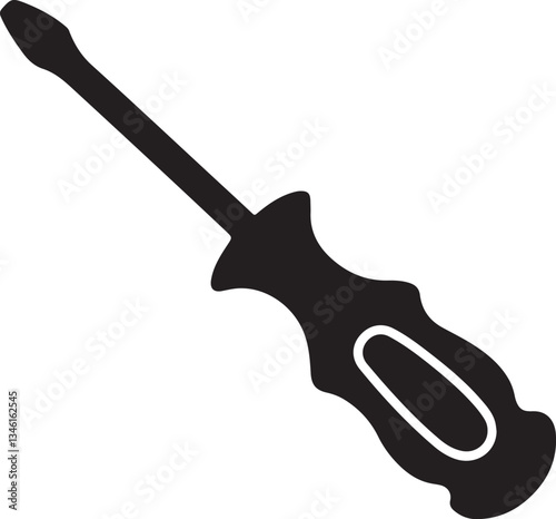 A Classic Flathead Screwdriver for Precision and Reliability, the Simple Black Silhouette of a Screwdriver