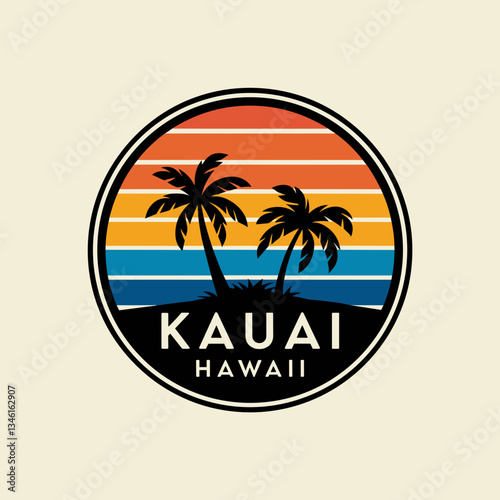 Wallpaper Mural Kauai Hawaii Retro Sunset Palm Tree Badge Torontodigital.ca