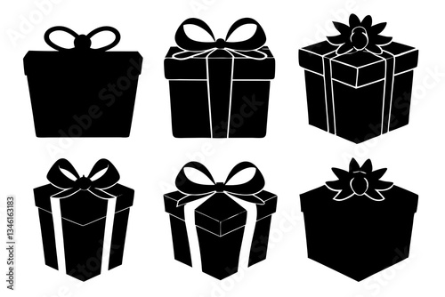 set of creative gift box icon silhouette vector illustration isolated on white background