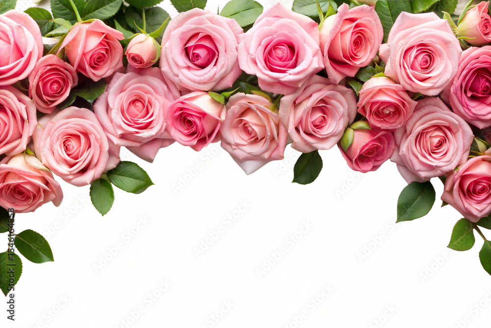 Obraz premium Pink roses border isolated on transparent background. Png