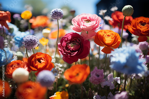 garden of a spring meadow, teeming with verdant life, blooming flowers, and exuberant revelry, encapsulates wondrous reawakening of existence photo