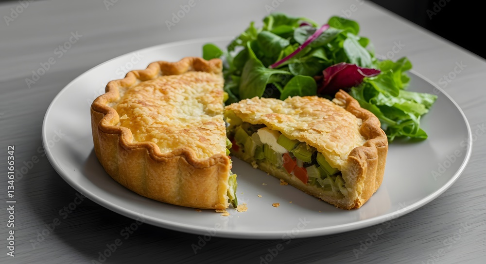 Savory Vegetable Pie with Side Salad on Plate for Lunch Savory Vegetable Pie with Side Salad on Plate for Lunch