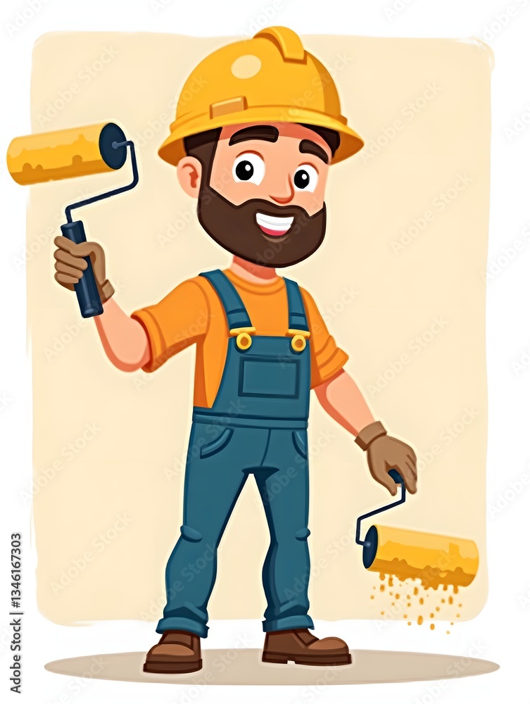 Construction Worker Holding Paint Roller Illustration for Home Renovation and DIY Projects Construction Worker Holding Paint Roller Illustration for Home Renovation and DIY Projects