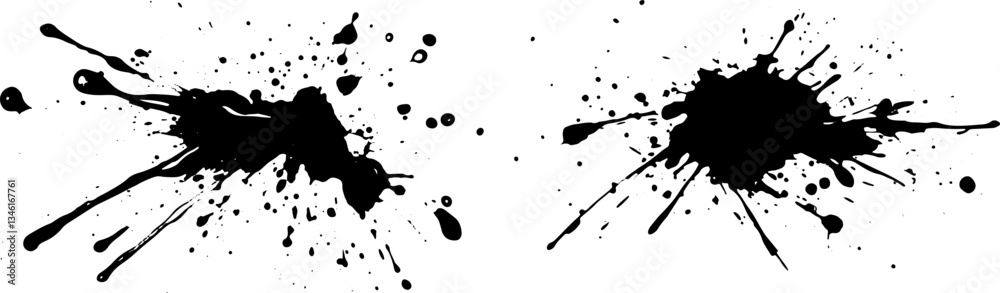 Fototapeta premium Black ink splash or dots on white background. 