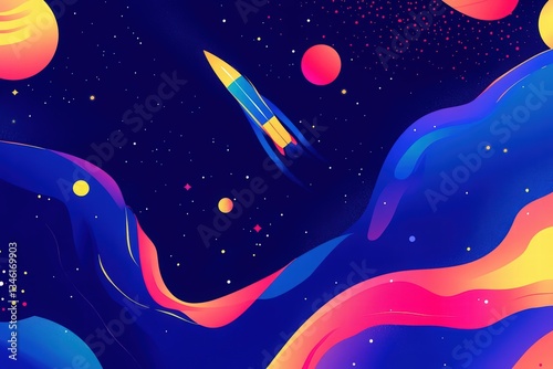 Cosmonautics Day. Abstract paper cut art of astronaut floating in space with planets, spaceship, and stars on a blue background