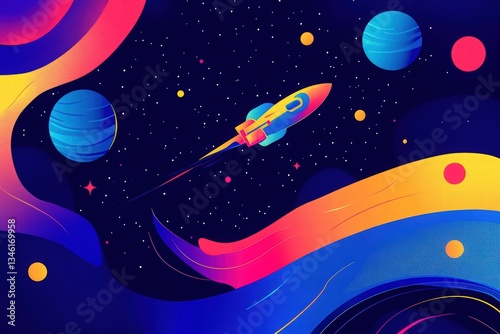 Cosmonautics Day. Abstract paper cut art of astronaut floating in space with planets, spaceship, and stars on a blue background