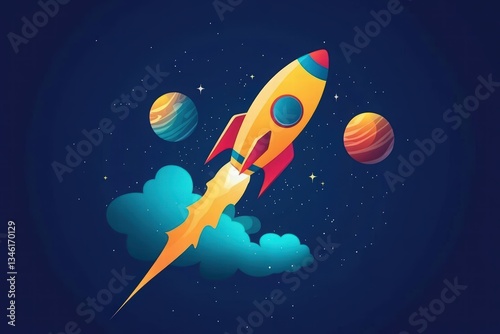 Cosmonautics Day. Abstract paper cut art of astronaut floating in space with planets, spaceship, and stars on a blue background